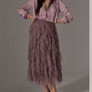 Anthropologie Cheri Ruffled Tulle midi skirt
